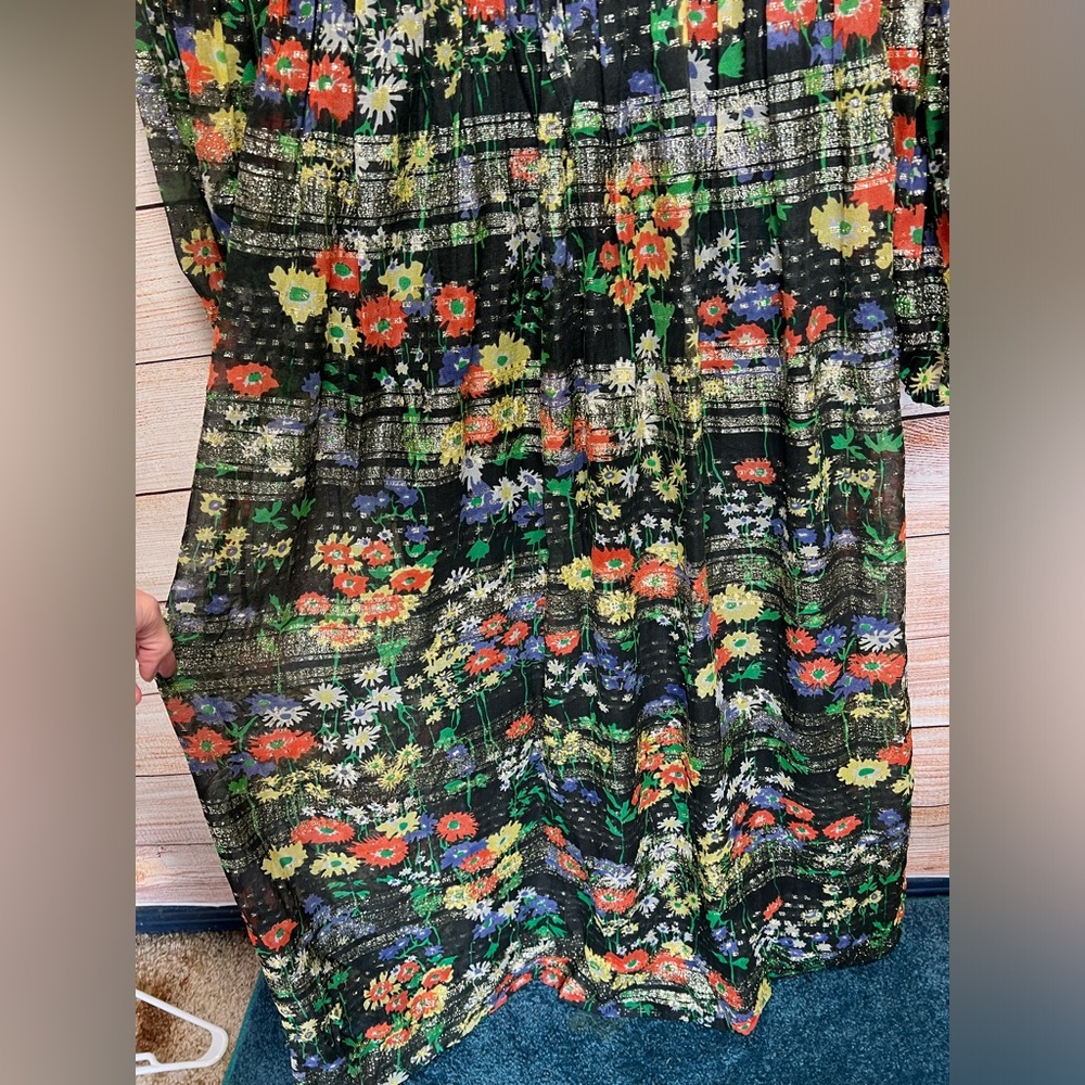 Vintage 60's Mollie Parnis Floral Maxi Dress Sz 8 M Balloon Sleeve Gold Metallic - Picture 11 of 16